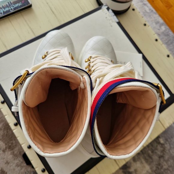 GUCCI WHITE LEATHER TRIP ANKLE BOOT - Picture 6 of 7